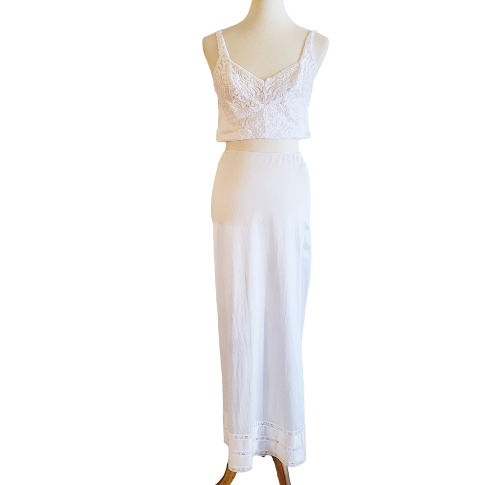 Vintage - Sears White Nylon Maxi Slip with Lace Trim
